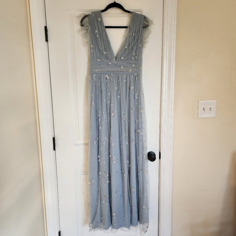 New With Tags Shimmer Maxi Dress - Dusty Blue + Silver
